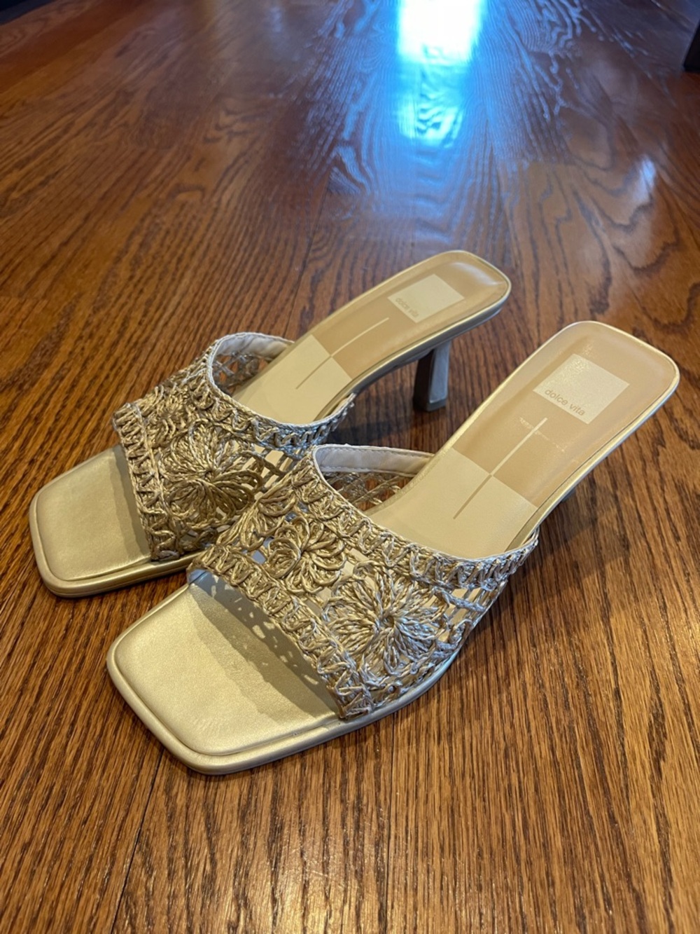 Dolce Vita Gold Woven Slide Mules